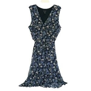 Kate‎ and Lily Maxi Dress 20W Blue and Tan Floral Ruffle Wrap Pull On Tie Waist
